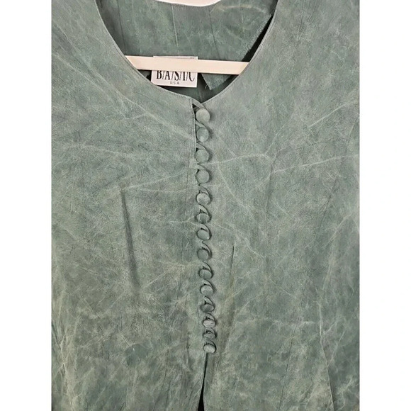 Basic USA Brand Green Long Sleeve Round Neck Blouse Button Down Top - Picture 7 of 9